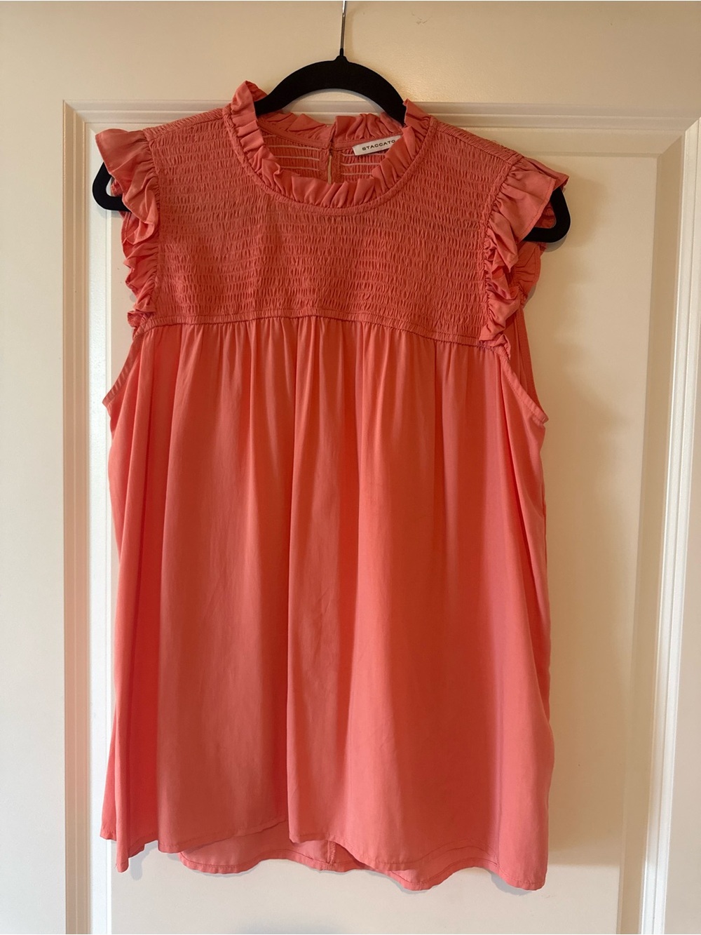 Staccato Coral Pink Smocked Ruffle Sleeveless Blouse